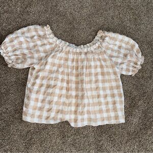 English Factory Womens Beige and White Checkered Crop Blouse